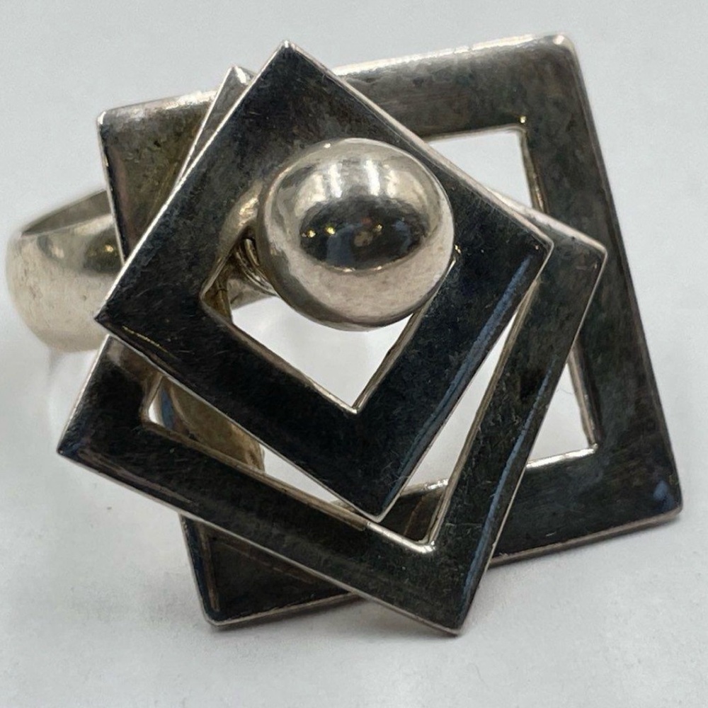 Vintage Sterling Silver Geometric Spinning Statement Ring size 6.75